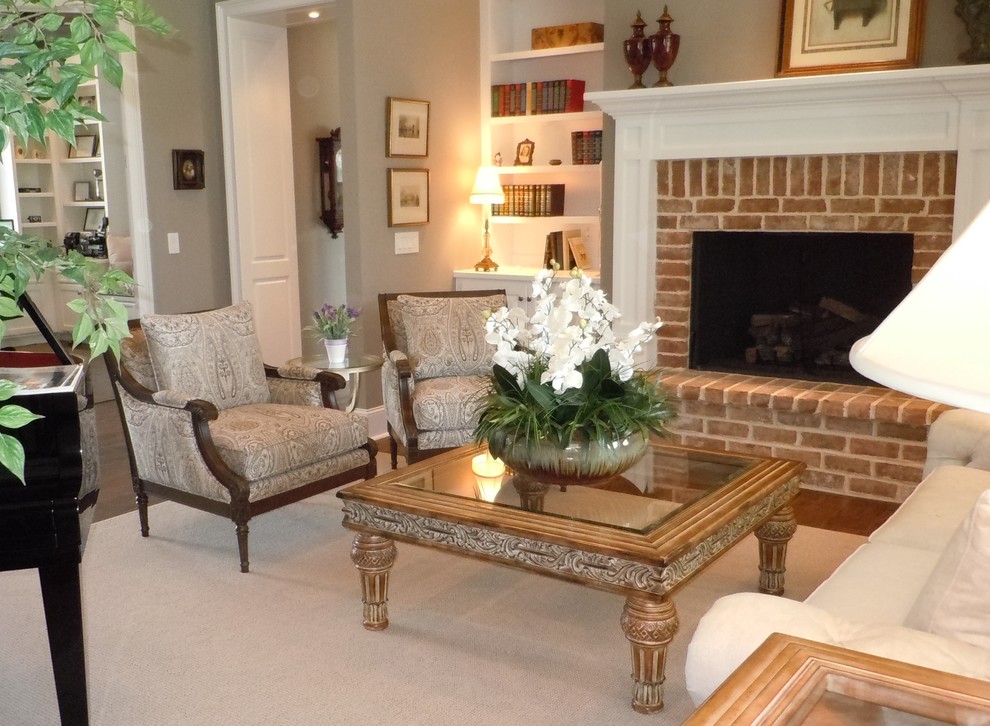 Photo of a medium sized classic open plan living room in Atlanta with grey walls, medium hardwood flooring and no tv.