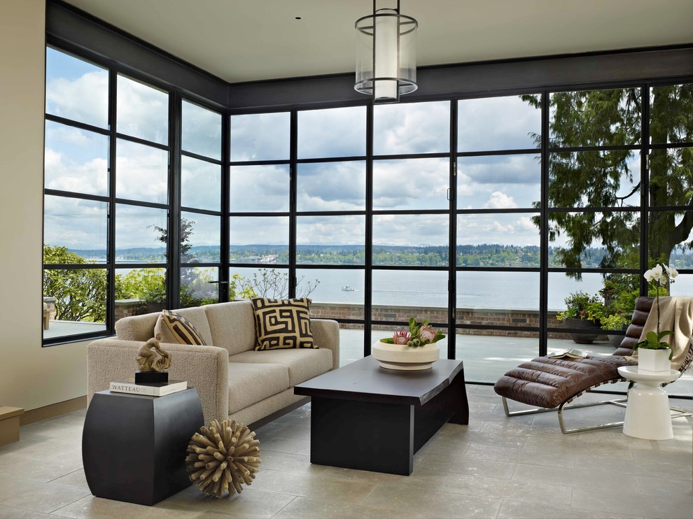 Example of a trendy open concept living room design in San Francisco