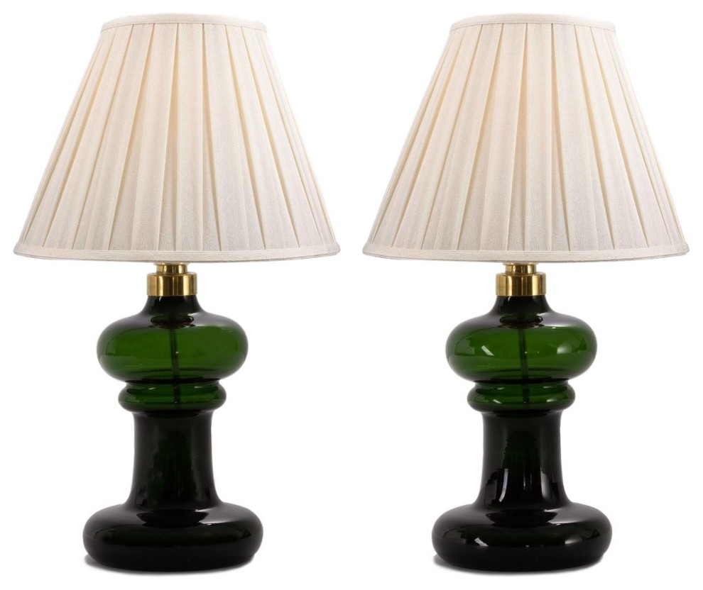 PAIR OF HOLMEGAARD EMERALD GREEN "GRANNY" LAMPS, C.1960 Midcentury Living Room New York