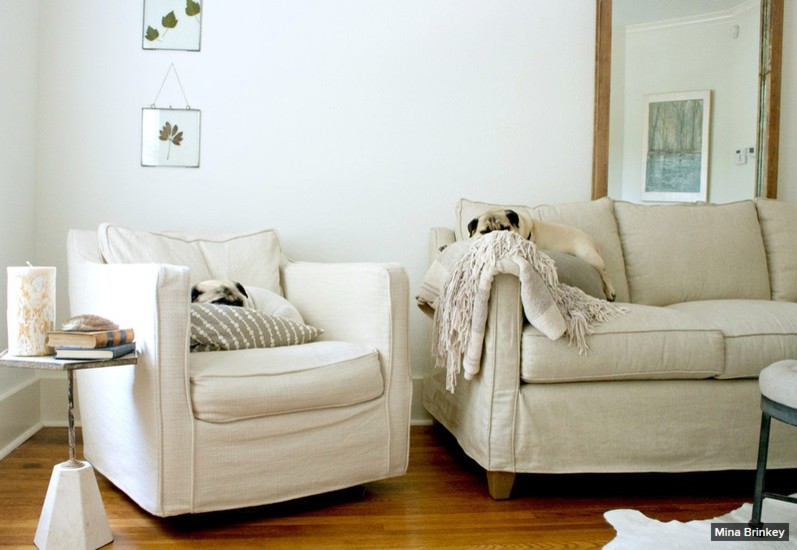 Esempio di un piccolo soggiorno classico chiuso con pareti bianche, pavimento in legno massello medio, nessun camino e TV autoportante