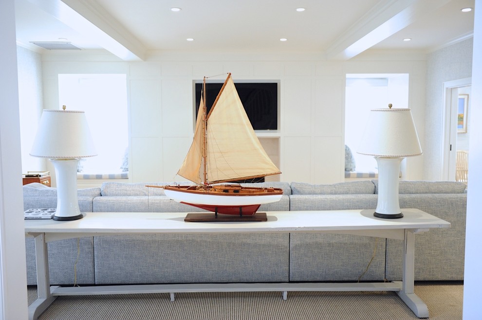 Paneled TV room Beach Style Living Room New York by Aanensen’s Designers Builders