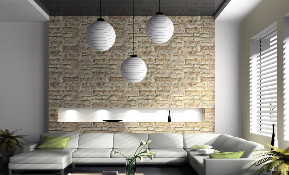Großes, Repräsentatives, Offenes Modernes Wohnzimmer ohne Kamin mit weißer Wandfarbe in New York