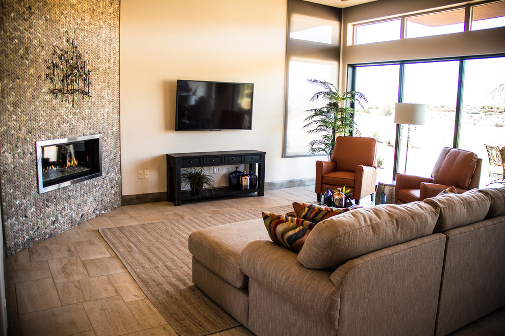 Example of a transitional living room design in Salt Lake City