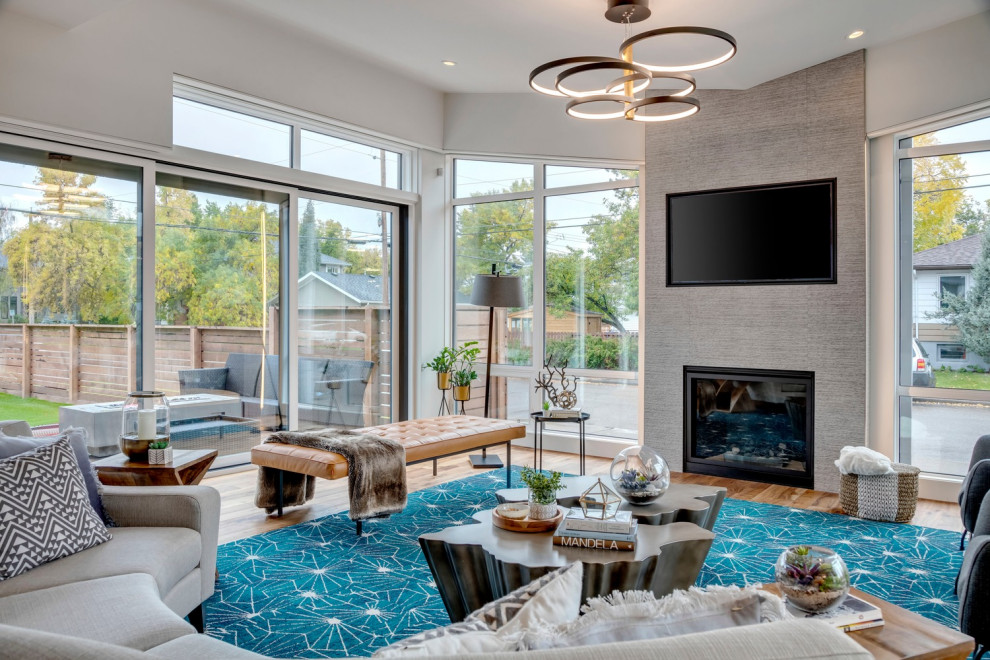 Trendy living room photo in Calgary