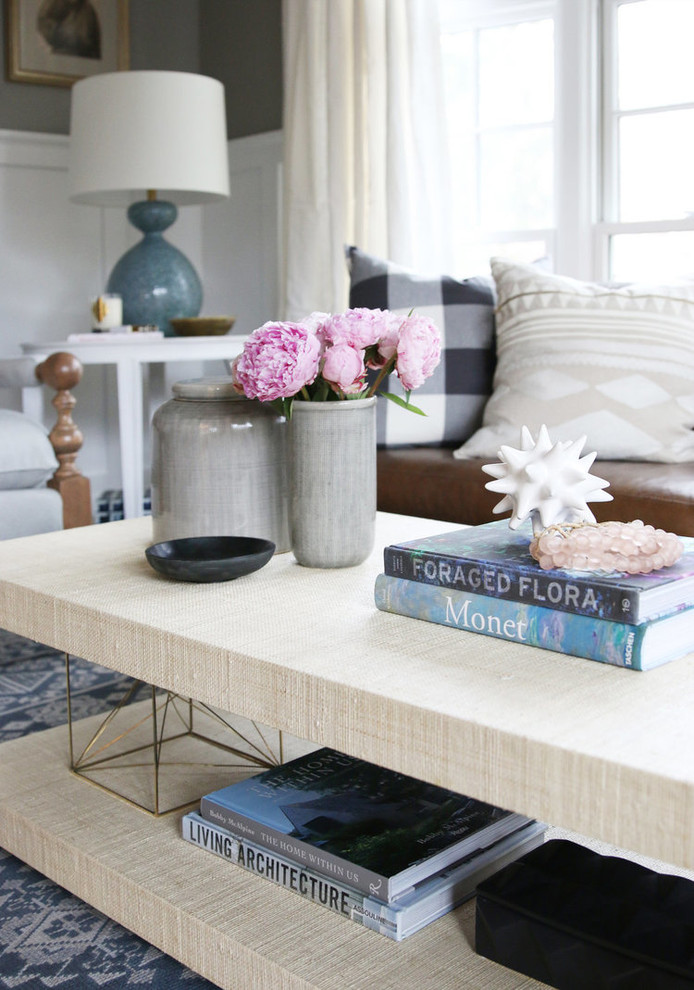 Mid-sized transitional enclosed dark wood floor living room photo in Salt Lake City with gray walls
