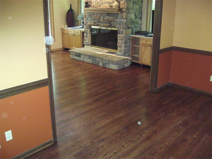 Living room - medium tone wood floor living room idea in Cleveland