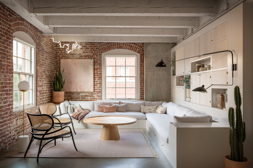 Источник вдохновения для домашнего уюта: гостиная комната в стиле лофт с бетонным полом