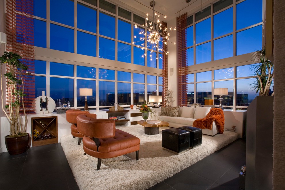 Minimalist concrete floor living room photo in Orange County