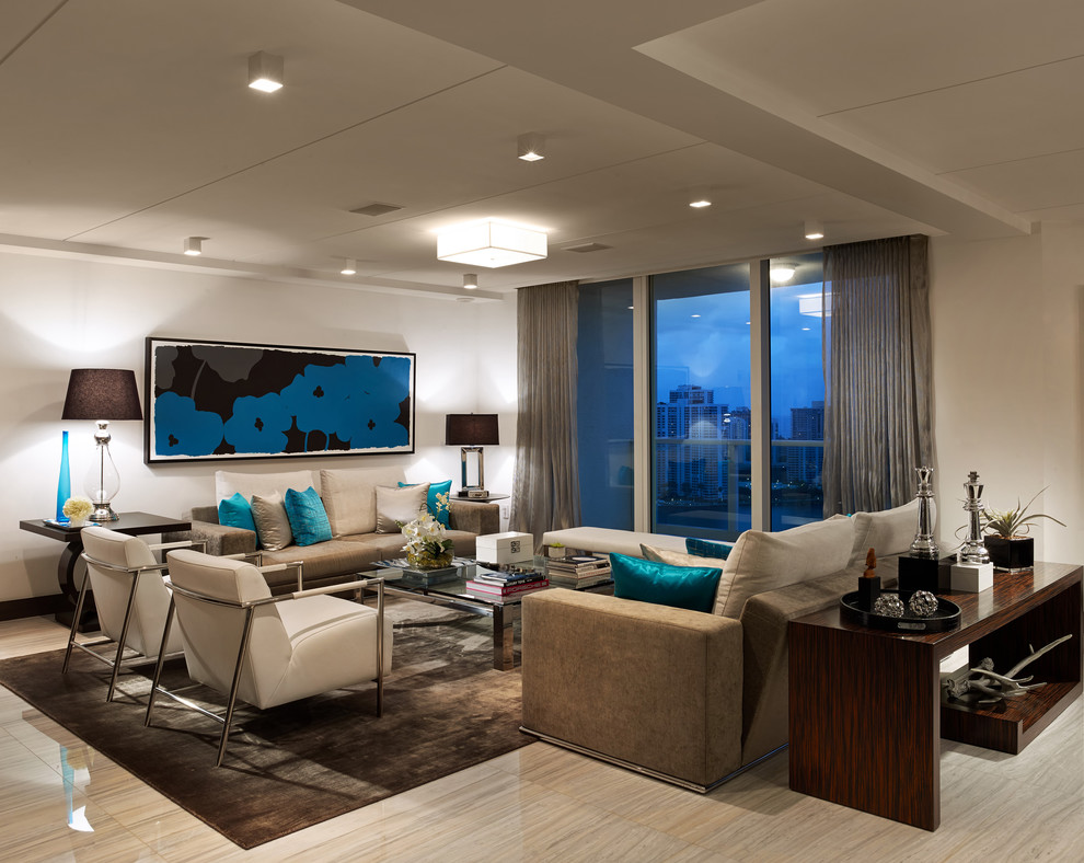 Свежая идея для дизайна: парадная гостиная комната в современном стиле с белыми стенами без камина, телевизора - отличное фото интерьера