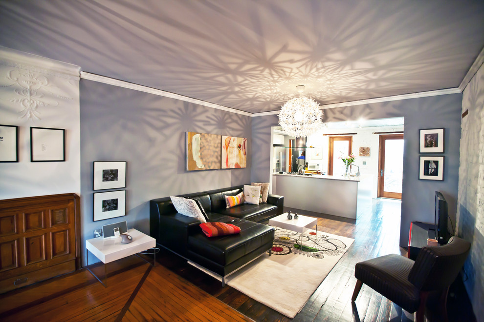 Inspiration for a contemporary living room remodel in New York with gray walls