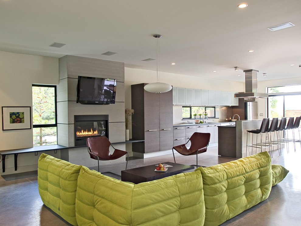 Living room - contemporary concrete floor living room idea in Seattle