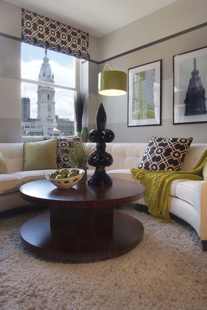 Trendy living room photo in Philadelphia with gray walls