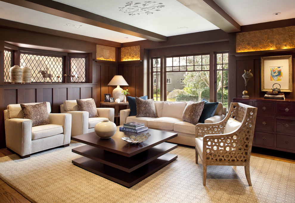 Foto di un grande soggiorno design chiuso con parquet chiaro e sala formale