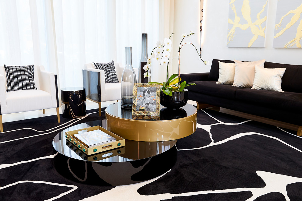 Foto di un grande soggiorno design aperto con sala formale, pareti bianche, pavimento in marmo e pavimento bianco