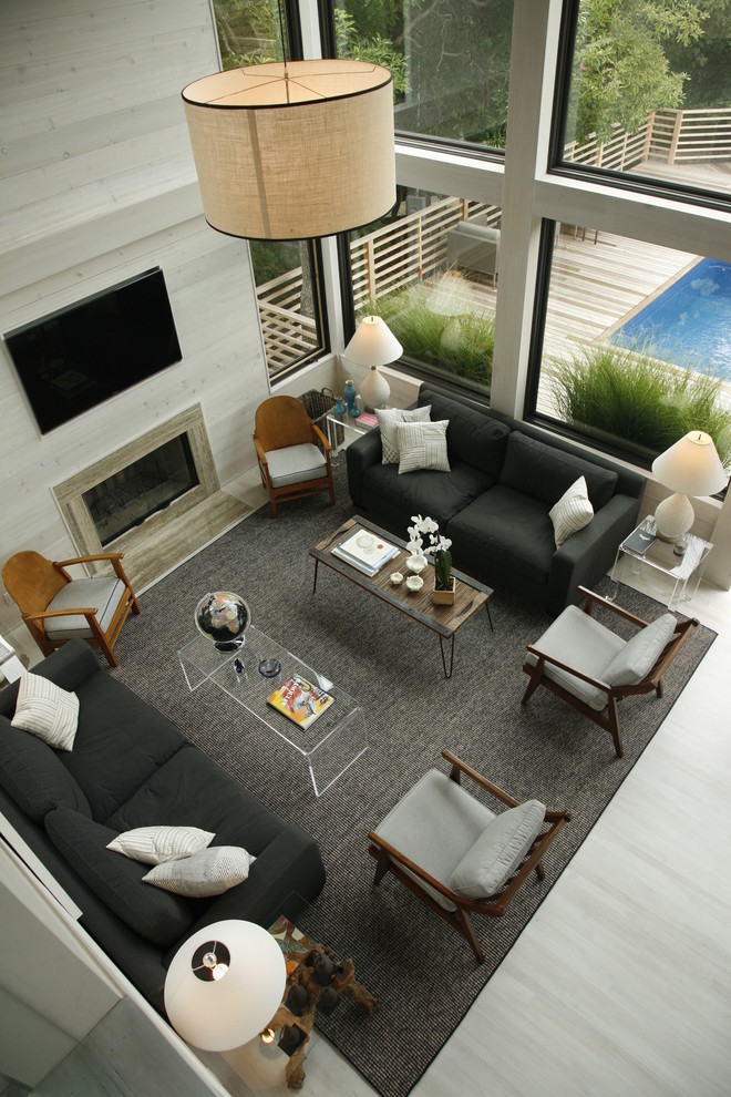 Living room - coastal living room idea in New York