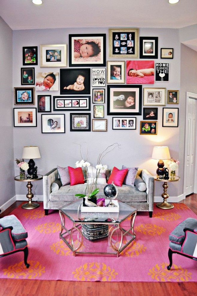 Example of a trendy living room design in Miami with gray walls