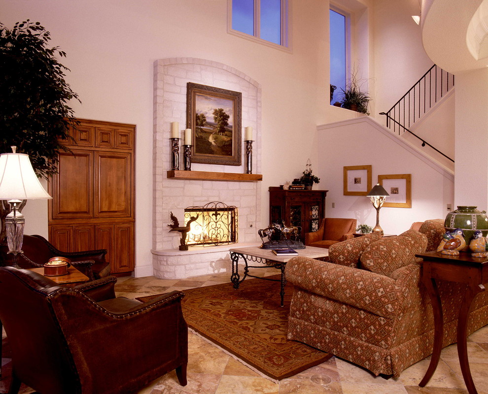 Пример оригинального дизайна: гостиная комната в средиземноморском стиле
