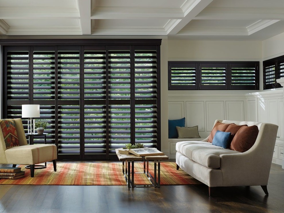 Plantation Bypass Shutters for the large sliding glass doorway