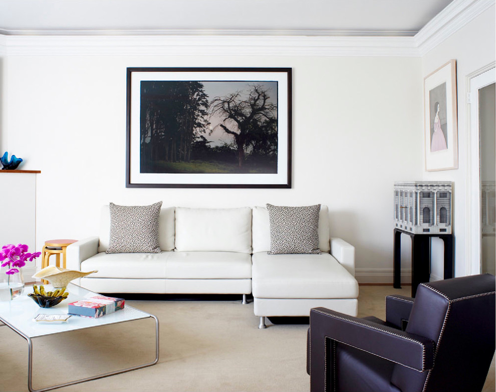 Modernes Wohnzimmer mit weißer Wandfarbe in Sydney