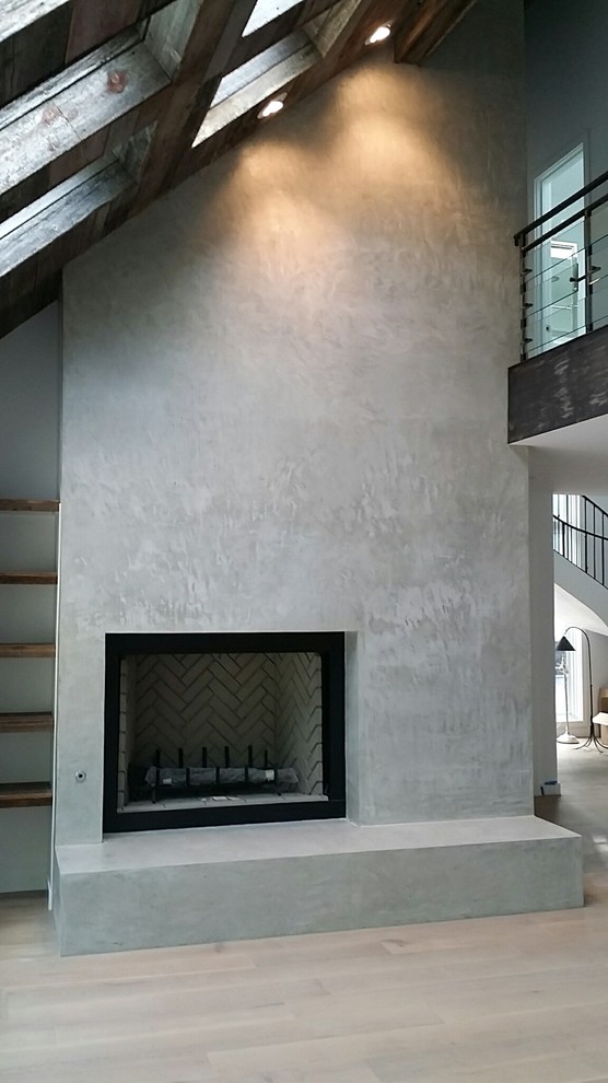 Polished Concrete Overlay On Fireplace, Cement Fireplace Surround