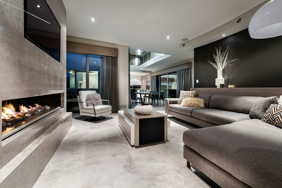 Living room - contemporary living room idea in Perth with a wall-mounted tv