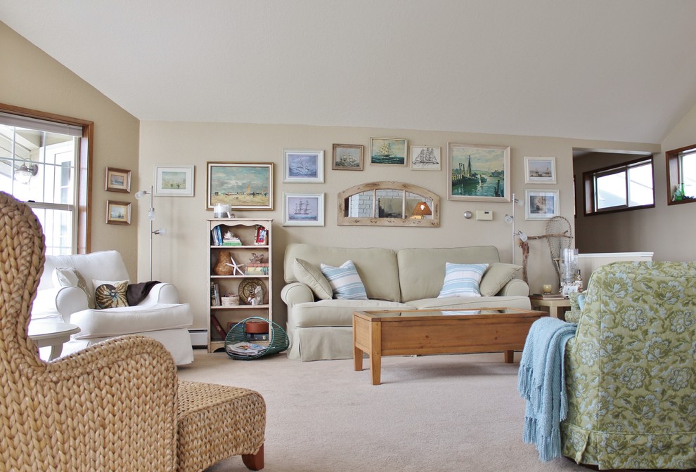 Example of a beach style living room design in Seattle
