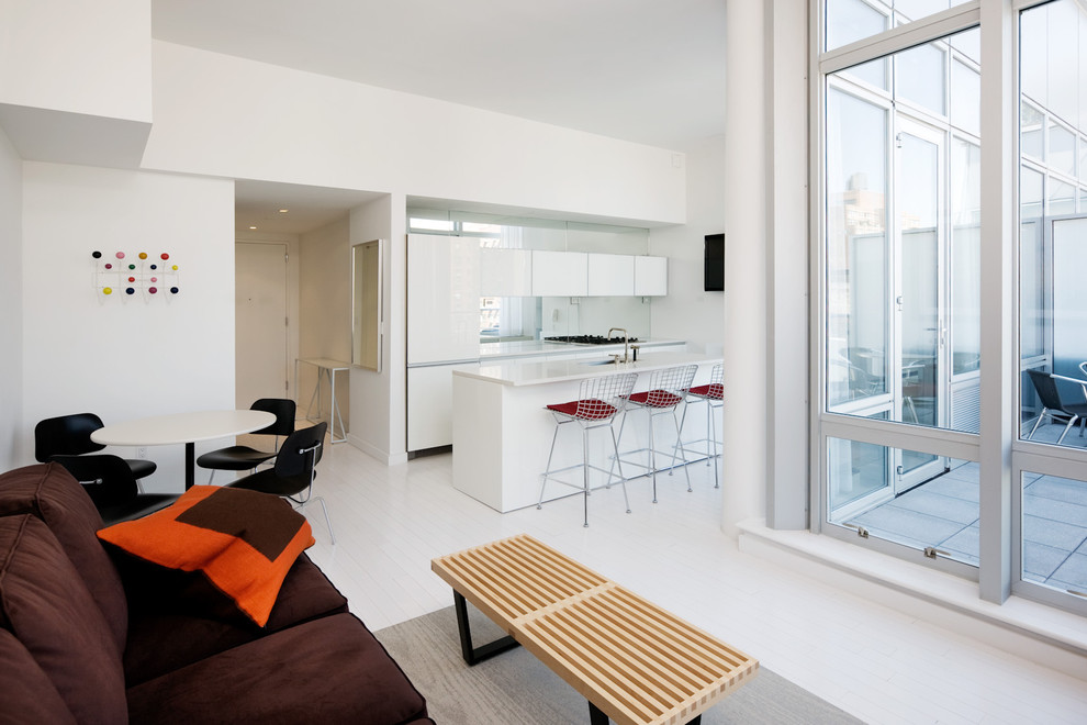 Minimalist open concept living room photo in New York