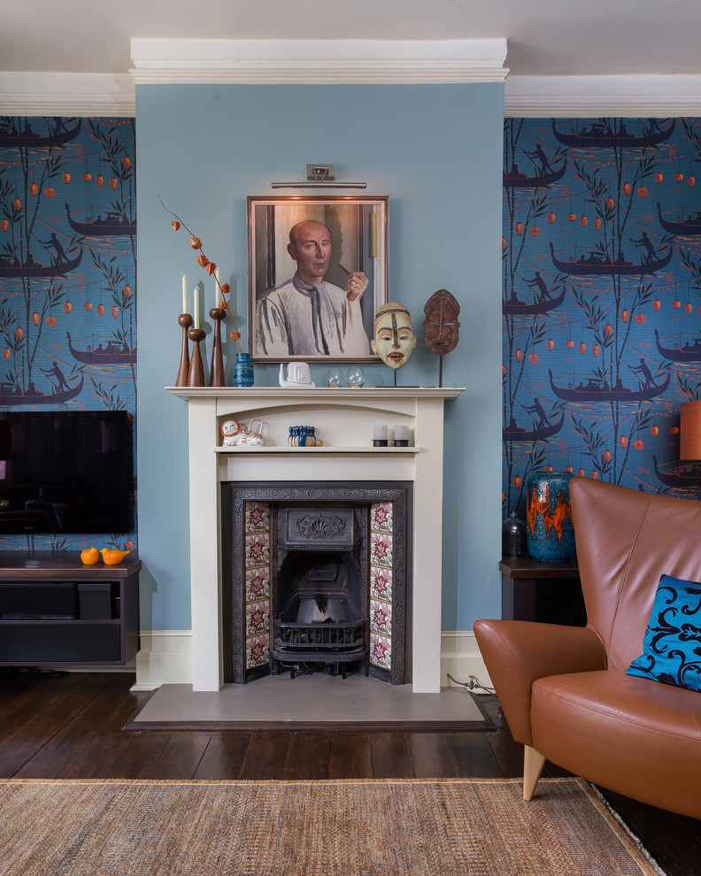 Design ideas for a bohemian living room feature wall in London.