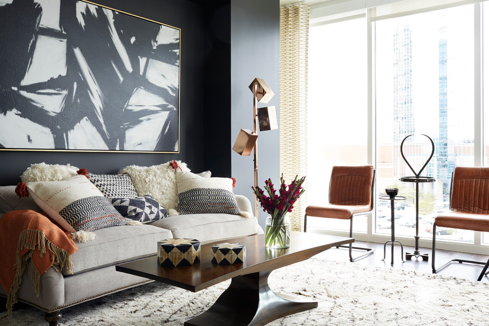 Living room - mid-sized contemporary living room idea in Atlanta with black walls