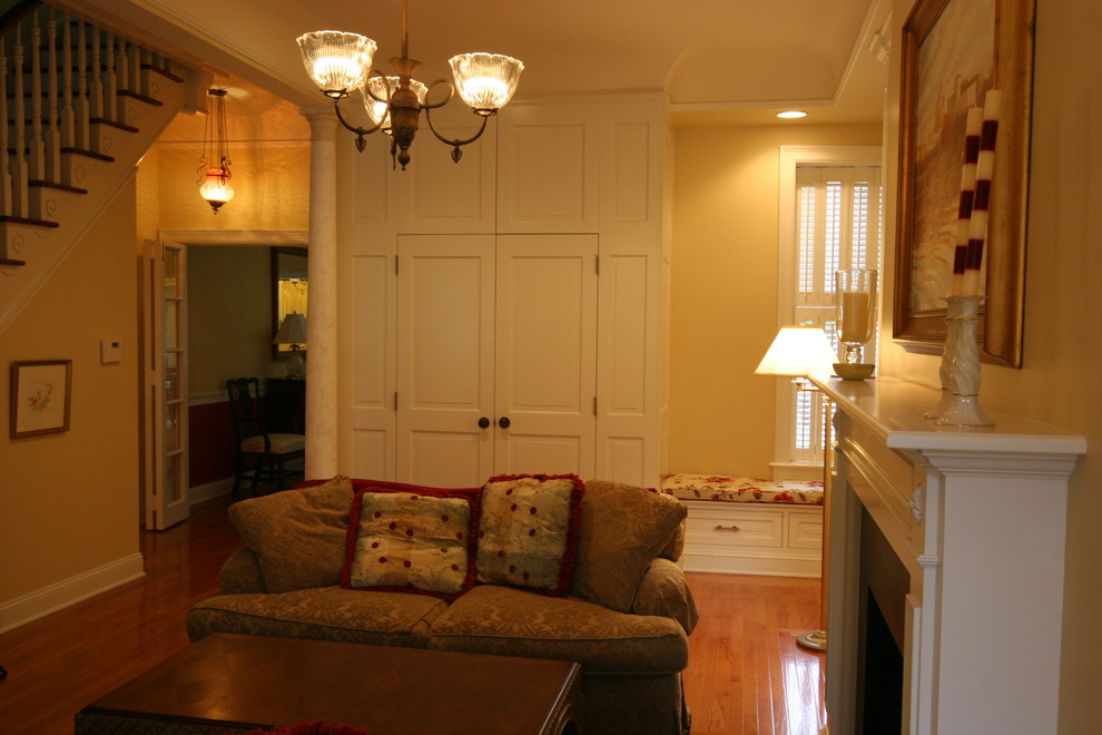 powder room addition with architectural panels and bookcases - Traditional - Living Room ...