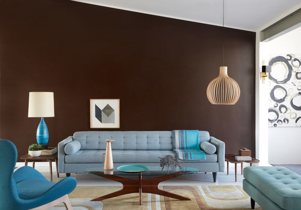 Ispirazione per un soggiorno minimalista di medie dimensioni e aperto con sala formale, pareti bianche, pavimento in gres porcellanato, nessuna TV e pavimento bianco