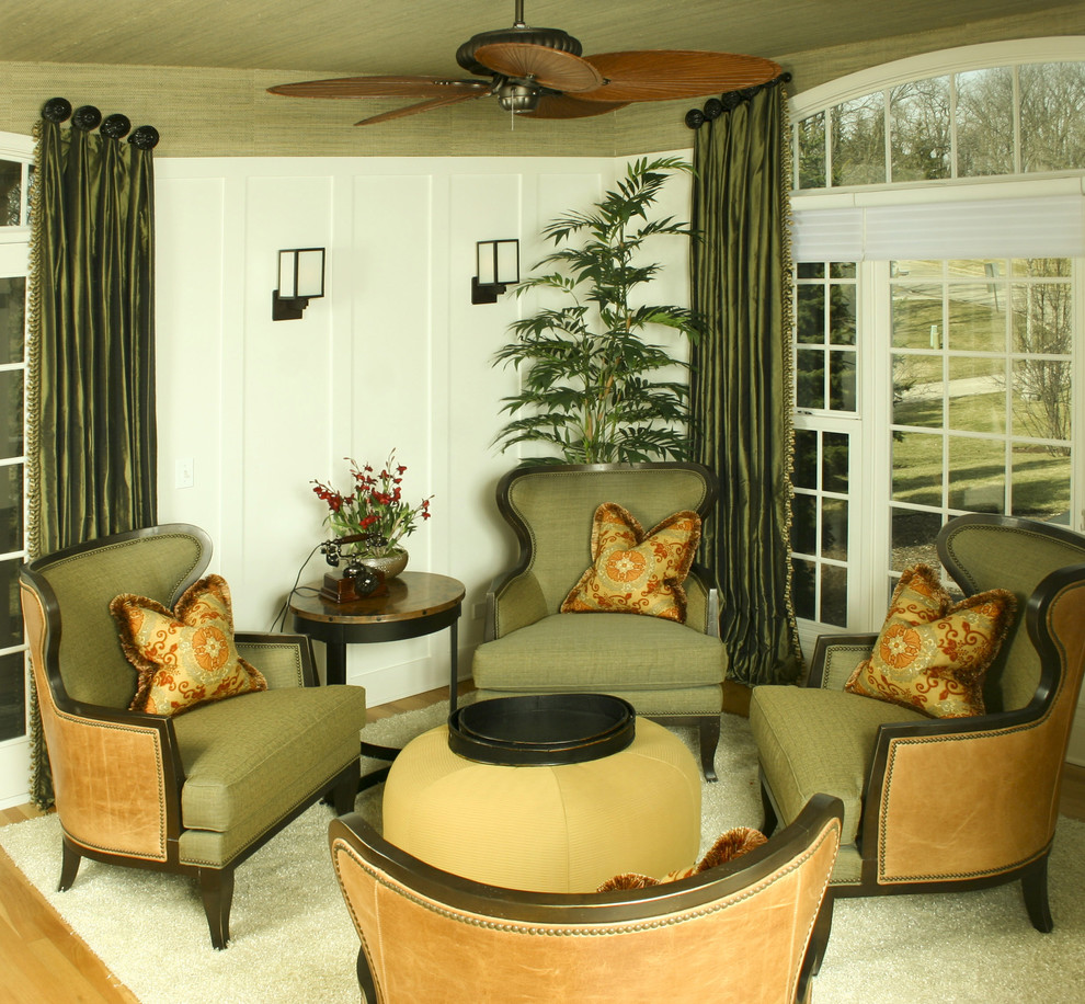 Small elegant living room photo in Other with white walls