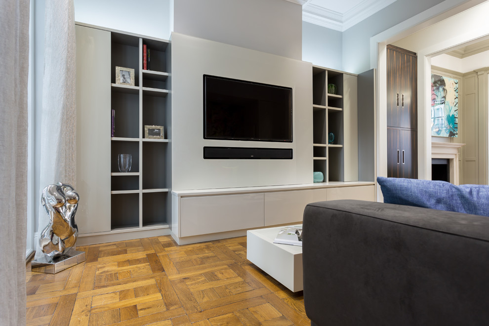 Photo of a contemporary living room in Dorset with a built-in media unit.