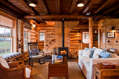 Example of a mountain style living room design in Portland Maine