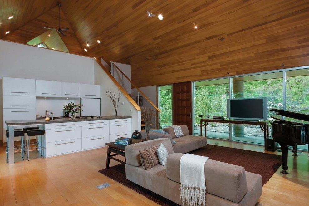 Ispirazione per un piccolo soggiorno design stile loft con TV autoportante