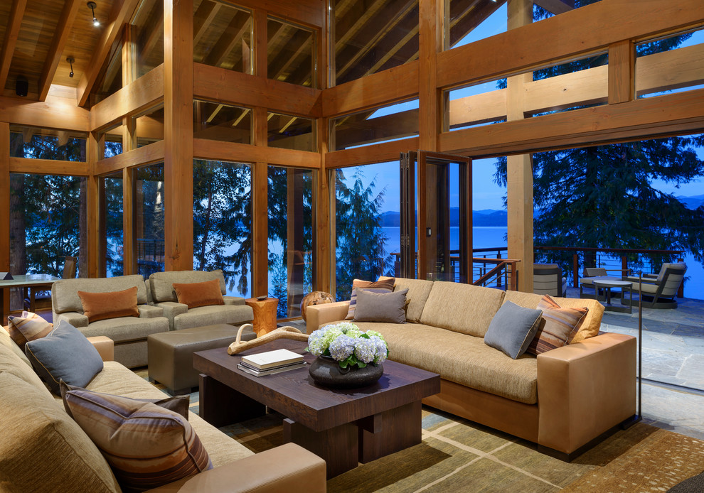 Rustic formal open plan living room in Seattle.
