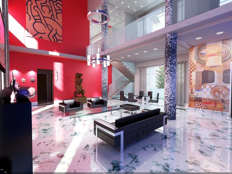 Ispirazione per un soggiorno minimal di medie dimensioni e stile loft con sala formale e pavimento in marmo