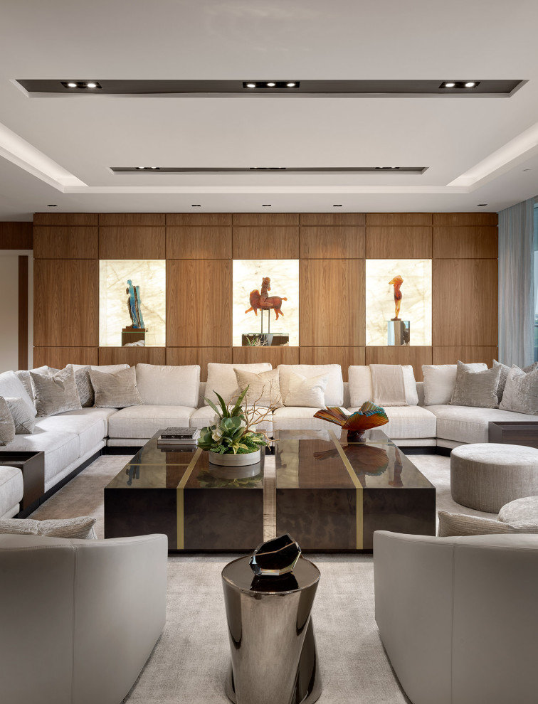 Ispirazione per un grande soggiorno design aperto con sala formale e pavimento in gres porcellanato