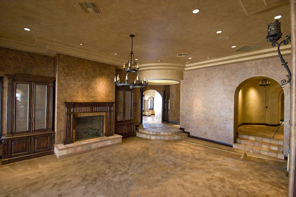 Huge elegant formal carpeted living room photo in Las Vegas with beige walls and a standard fireplace