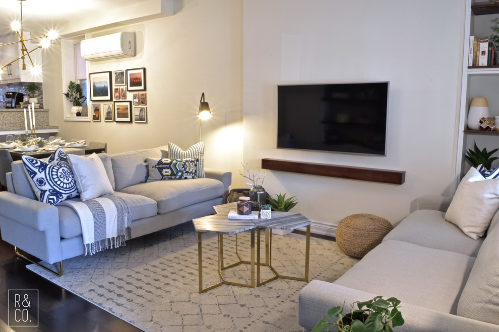 Идея дизайна: гостиная комната в стиле ретро