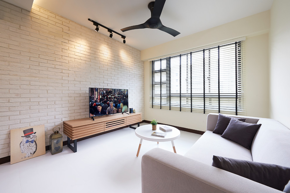 Photo of a medium sized scandi living room in Singapore with beige walls and ceramic flooring.