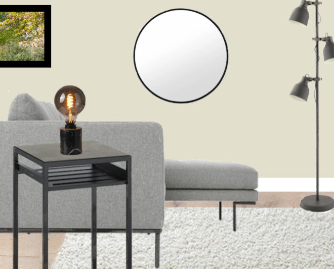 Foto di un soggiorno nordico di medie dimensioni e aperto con pareti beige e TV autoportante