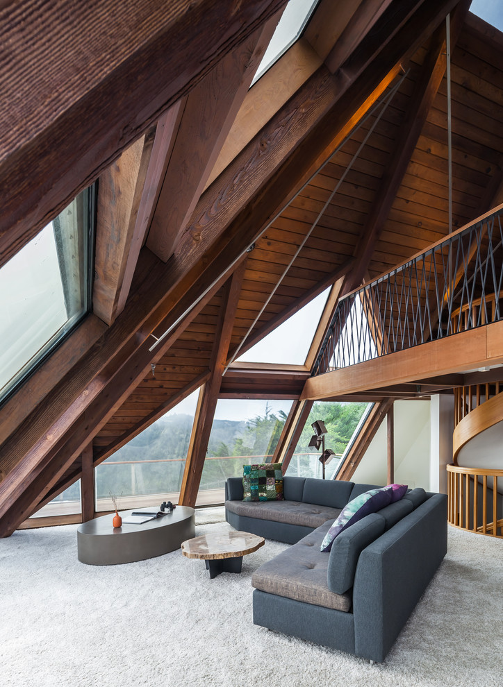 Repräsentatives, Fernseherloses Modernes Wohnzimmer ohne Kamin mit Teppichboden in San Francisco