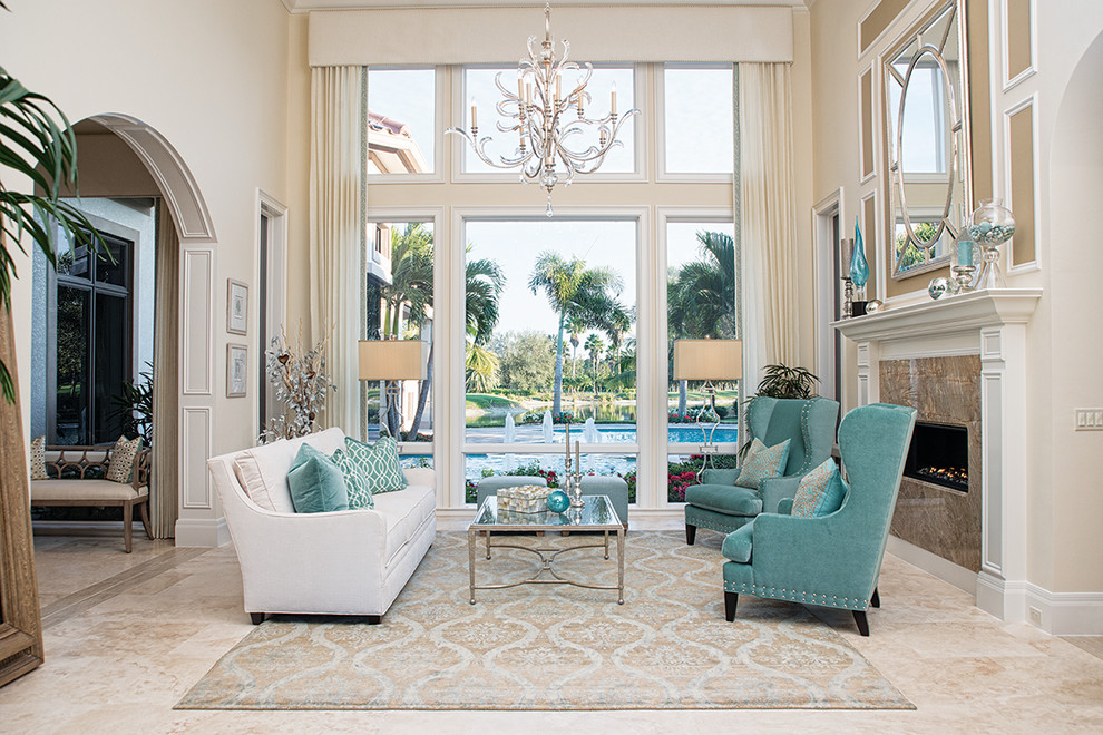 Living room - coastal living room idea in Miami