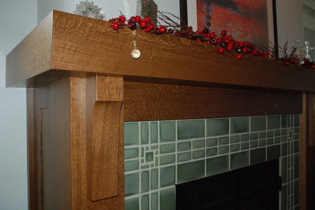 Quarter Sawn White Oak Craftsman Mantel - Midcentury - Living Room - Other  - by A u0026 J Woodworking Inc | Houzz