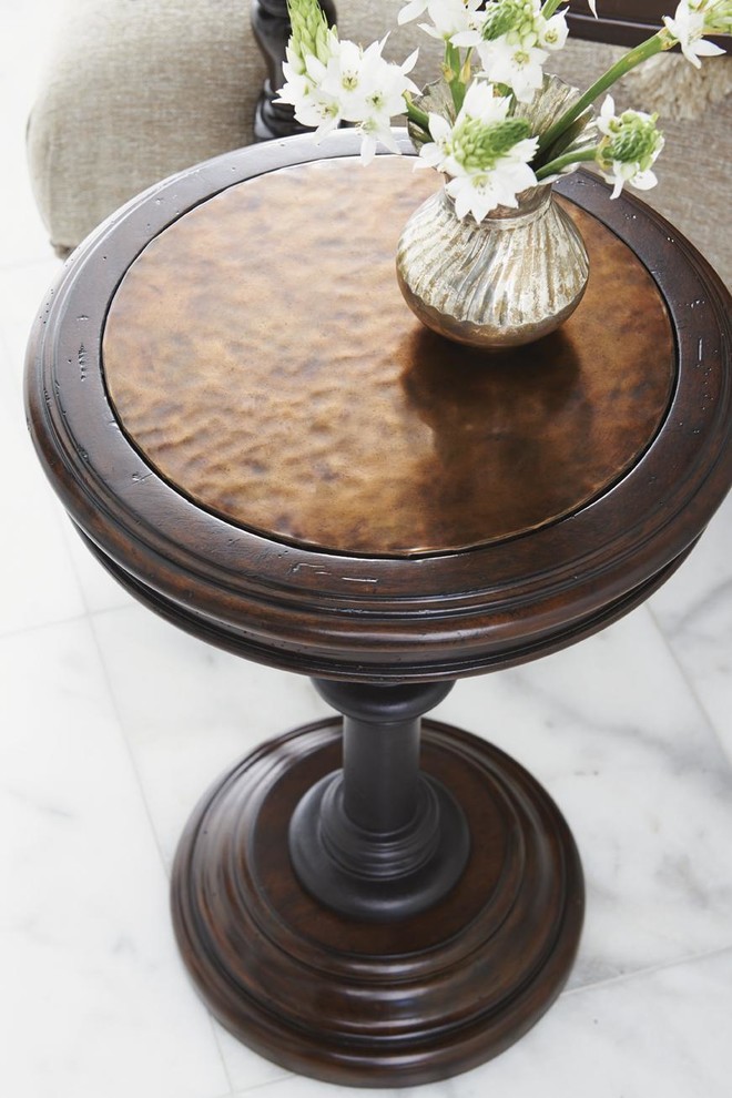 Queenstown Round Accent Table With Hammered Copper Top Traditional
