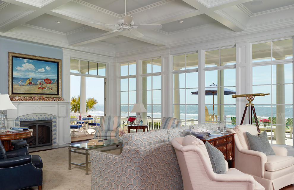 Photo of a coastal living room in Charleston.