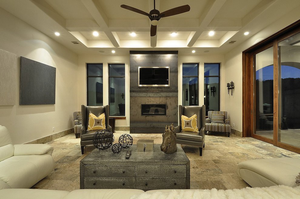 Example of a tuscan living room design in Austin