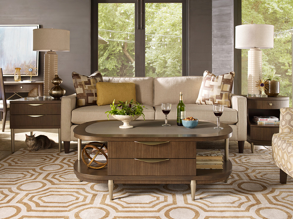 This is an example of a medium sized bohemian living room in Houston with grey walls and travertine flooring.