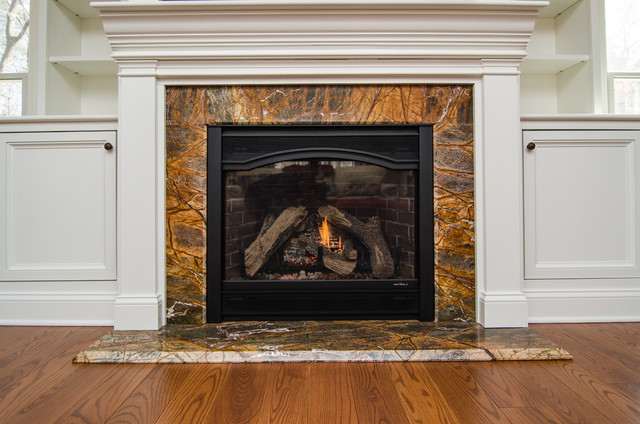 Rainforest Brown Granite Fireplace Surround - Traditional - Living Room